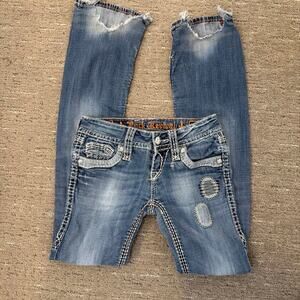INSANE vintage y2k rock revival patchwork low rise bootcut jeans